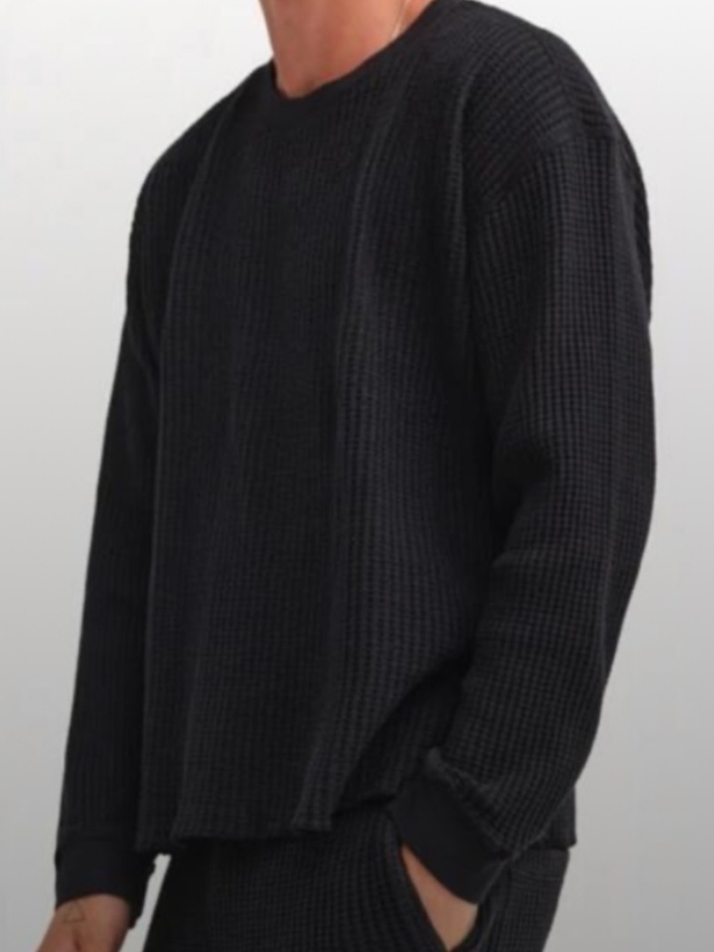 Mate the label mens organic waffle crew neck long sleeve shirt NWT black